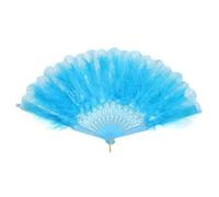 sourcing map Feather Hand Fan,Lake Blue Vintage Folding Fan Feather Fan Handheld for Halloween Party Wedding Dancing Decoration