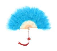 sourcing map Feather Hand Fan Lake Blue Vintage Folding Fan with Chinese Knots Feather Fan Handheld for Halloween Party Wedding Dancing Decoration