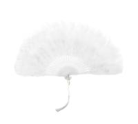 sourcing map Feather Hand Fan White Vintage Folding Fan Feather Fan Handheld for Halloween Party Wedding Dancing Decoration
