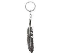 sourcing map Feather Shaped Pendant Keyring Keychain Key Ring Ornament 13.5cm Length Silver Gray