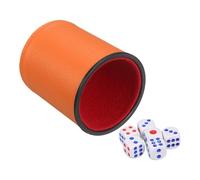 sourcing map Felt Lined Professional Dice Cup, PU Leather Quiet Shaker Cups Includes 6 Dot Dice for Bar Gatherings Party Board Games, Orange