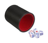 sourcing map Felt Lined Professional Dice Cup, PU Leather Quiet Shaker Cups Includes 6 Dot Dice for Bar Gatherings Party Board Games, Black
