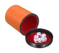 sourcing map Felt Lined Professional Dice Cup, PU Leather Quiet Shaker Cups with Lid Includes 6 Dot Dice for Bar Gatherings Party Board Games, Orange