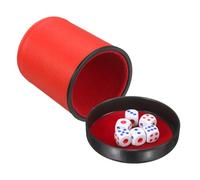 sourcing map Felt Lined Professional Dice Cup, PU Leather Quiet Shaker Cups with Lid Includes 6 Dot Dice for Bar Gatherings Party Board Games, Red