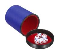 sourcing map Felt Lined Professional Dice Cup, PU Leather Quiet Shaker Cups with Lid Includes 6 Dot Dice for Bar Gatherings Party Board Games, Blue