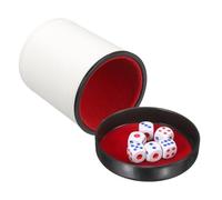 sourcing map Felt Lined Professional Dice Cup, PU Leather Quiet Shaker Cups with Lid Includes 6 Dot Dice for Bar Gatherings Party Board Games, White
