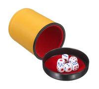 sourcing map Felt Lined Professional Dice Cup, PU Leather Quiet Shaker Cups with Lid Includes 6 Dot Dice for Bar Gatherings Party Board Games, Yellow