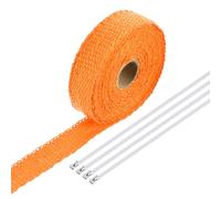 sourcing map Fiberglass Exhaust Wrap Tape, 1" x 16' Orange Header Heat Wrap with 4 Stainless Ties for Hot Rods and Motorcycle
