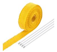 sourcing map Fiberglass Exhaust Wrap Tape, 1" x 16' Yellow Header Heat Wrap with 4 Stainless Ties for Hot Rods and Motorcycle