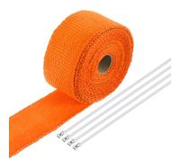 sourcing map Fiberglass Exhaust Wrap Tape, 2" x 16' Orange Header Heat Wrap with 4 Stainless Ties for Hot Rods and Motorcycle