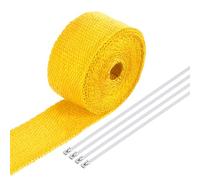 sourcing map Fiberglass Exhaust Wrap Tape, 2" x 16' Yellow Header Heat Wrap with 4 Stainless Ties for Hot Rods and Motorcycle