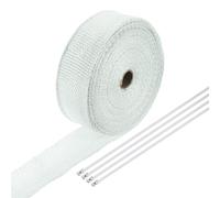 sourcing map Fiberglass Exhaust Wrap Tape, 2" x 50' White Header Heat Wrap with 4 Stainless Ties for Hot Rods and Motorcycle