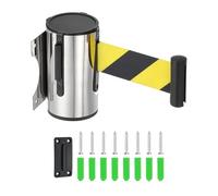 sourcing map Fixed Wall Mount Retractable Belt Barrier, 16.4 ft Fixed Crowd Control Retractable Belts for Queue Black Yellow Diagonal Stripe Belt with Steel Case