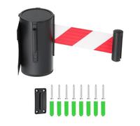 sourcing map Fixed Wall Mount Retractable Belt Barrier, 16.4 ft Fixed Crowd Control Retractable Belts for Queue Retail Store Stadium Red White Diagonal Stripe Belt with Black ABS Case