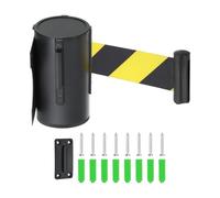 sourcing map Fixed Wall Mount Retractable Belt Barrier, 16.4 ft Fixed Crowd Control Retractable Belts for Queue Black Yellow Diagonal Stripe Belt with Black ABS Case