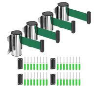 sourcing map Fixed Wall Mount Retractable Belt Barrier, 9.84 ft Fixed Crowd Control Retractable Belts for Queue Retail Store Stadium Green Belt with Steel Case Pack of 4