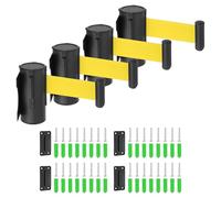 sourcing map Fixed Wall Mount Retractable Belt Barrier, 9.84 ft Fixed Crowd Control Retractable Belts for Queue Retail Store Stadium Yellow Belt with Black ABS Case Pack of 4