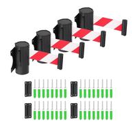 sourcing map Fixed Wall Mount Retractable Belt Barrier, 9.84 ft Fixed Crowd Control Retractable Belts for Queue Retail Store Stadium Red White Diagonal Stripe Belt with Black ABS Case Pack of 4