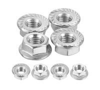 sourcing map Flange Left Hand Nuts, M8x1.25mm 304 Stainless Steel Serrated Flange Left Hand Reverse Nuts for Assembling and Fastening, Silver 4pcs