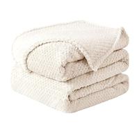 sourcing map Flannel Fleece Bed Blankets, Soft Warm Microfiber Blanket, Mesh Fuzzy Plush 330GSM Lightweight Decorative Solid Blankets for Bed Beige 200 x 230cm