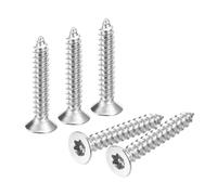 sourcing map Flat Countersunk Head Torx Screws, 50Pcs M5 x 35mm 304 Stainless Steel Tamper Proof Sheet Metal Screws with Bit T25, Self-Tapping Anti-Theft for Wood, Mechanical Industry (Silver)