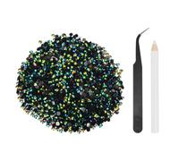 sourcing map Flatback Rhinestones Resin,SS16 4mm Black AB 4000pcs | Resin Rhinestones,Bulk Round Shine Gems,with Pickup Tools,for DIY Nail Art Tumblers Mugs Clothes