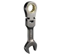 sourcing map Flex Head Stubby Ratcheting Combination Wrench 15mm Metric 72-Teeth CR-V Steel Nickel Plated Flex-Head Ratchet Wrench for Fasteners Nut Bolt