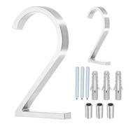 sourcing map Floating House Numbers, 5 Inch Solid Zinc Alloy Modern Address Number for Outside with Nails Kit for Home Street Office Mailbox Sign(Number 2, Silver)