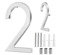 sourcing map Floating House Numbers, 8 Inch Solid Aluminum Modern Address Number for Outside with Nails Kit for Home Street Office Mailbox Sign(Number 2, Silver)