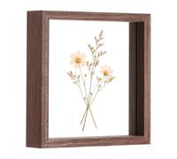 sourcing map Floating Picture Frame 20x20cm, Double Glass Pressed Flower Photo Frame with Wooden Border, Rustic Wall or Tabletop Display for Photos Postcards Home Decor Gift, Walnut Color