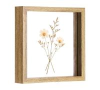 sourcing map Floating Picture Frame 20x20cm, Double Glass Pressed Flower Photo Frame with Wooden Border, Tabletop Display for Photos Postcards Home Decor Gift, Natural Wood Color