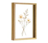 sourcing map Floating Picture Frame 20x30cm, Double Glass Pressed Flower Photo Frame with Wooden Border, Tabletop Display for Photos Postcards Home Decor Gift, Natural Wood Color