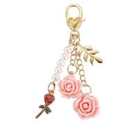 sourcing map Flower Charm Keychain, Cute Resin Purple Rose Pendant Keychains Tassel Pearl Chain Keyring with Jewelry Box for Women Purse Handbag Bag Car Keys Accessories