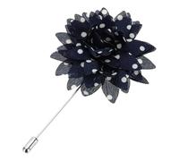 sourcing map Flower Lapel Pin, Lapel Pin for Men Suits Boutonnieres Handmade Satin Flower with Polka Dots Brooch Accessories for Wedding Anniversary Graduation, Navy Blue/White Polka Dot