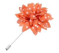 sourcing map Flower Lapel Pin, Lapel Pin for Men Suits Boutonnieres Handmade Satin Flower with Polka Dots Brooch Accessories for Wedding Anniversary Graduation, Orange/White Polka Dot