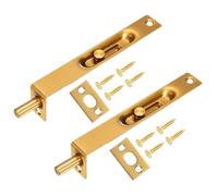 sourcing map Flush Bolt 6 x 0.87 Inch 2 Pcs Solid Brass Door Flush Bolt for Double Door Concealed Slide Lock Latch Stainless Steel for Wood Sliding Doors Cupboard Cabinet Light Gold, Pack of 2
