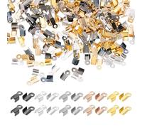 sourcing map Fold Over Cord End Crimps, 0.24 x 0.12 Inch Metal Ribbon Crimp End Caps Clasp Tips for DIY Leather Bracelet Jewelry Craft Connectors, Multicolored, Pack of 1000