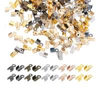 sourcing map Fold Over Cord End Crimps, 0.24 x 0.12 Inch Metal Ribbon Crimp End Caps Clasp Tips for DIY Leather Bracelet Jewelry Craft Connectors, 5 Color, Pack of 1000