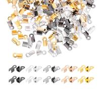 sourcing map Fold Over Cord End Crimps, 0.35 x 0.16 Inch Metal Ribbon Crimp End Caps Clasp Tips for DIY Leather Bracelet Jewelry Craft Connectors, Multicolored, Pack of 1000