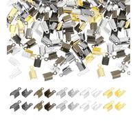 sourcing map Fold Over Cord End Crimps, 0.51 x 0.24 Inch Metal Ribbon Crimp End Caps Clasp Tips for DIY Leather Bracelet Jewelry Craft Connectors, 5 Colors, Pack of 1000