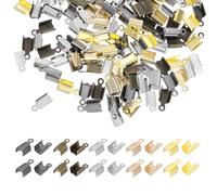 sourcing map Fold Over Cord End Crimps, 0.51 x 0.24 Inch Metal Ribbon Crimp End Caps Clasp Tips for DIY Leather Bracelet Jewelry Craft Connectors, 5 Color, Pack of 1000