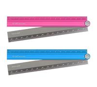 sourcing map Folding Straight Ruler 30cm Metric Aluminum Alloy Ruler with Angle Line Geometric Measuring Tool for Children Architects Study Classroom Office, Blue & Red