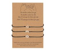 sourcing map Friendship Matching Bracelets Set, 3 Pcs Adjustable Sun/Moon/Stars Charm Bracelets with Card for Family, Mother's Day Jewelry, (Black)