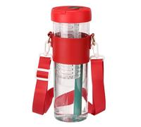 sourcing map Fruit Infuser Water Bottle 29 oz Plastic LeakProof Shatter Proof Water Bottle with Foldable Straw and Carry Handle for Gym Camping Travel Cold Drinks, Red
