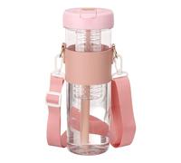 sourcing map Fruit Infuser Water Bottle 850ml / 29oz Plastic LeakProof Shatter Proof Water Bottle with Foldable Straw and Carry Handle for Gym Camping Travel Cold Drinks, Pink