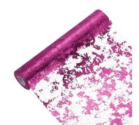 sourcing map Fuchsia Table Runner Roll 11.4" x 45 Feet Sequin Foil Metallic Mesh Table Runner Decor Table Decorations for Wedding, Birthday Party, Christmas, New Year