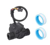 sourcing map G1/2" Hall Effect Liquid Water Flow Sensor, Plastic Water Flow Meter with PTFE Tape Liquid Flowmeter Hall Effect Sensor for Heaters, Black, 1-30L/min S201A