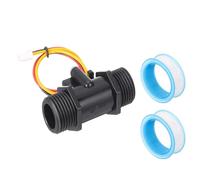 sourcing map G1/2" Hall Effect Liquid Water Flow Sensor, Plastic Water Flow Meter with PTFE Tape Liquid Flowmeter Hall Effect Sensor for Heaters, Black, 1-30L/min S201C