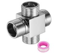 sourcing map G1/2" Shower Diverter Valve 4 Way, Stainless Steel Bidet Square Adapter Connector Hose Fitting Tee with PTFE Tape for Bidet Angle Valve Bath Hose Toilet Faucet, （50mm,Silver