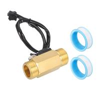 sourcing map G3/4" Hall Effect Liquid Water Flow Sensor, Brass Water Flow Meter with PTFE Tape Liquid Flowmeter Hall Effect for Heaters, Brass Tone, 1-30L/min YF-B6 with Temp Sensing